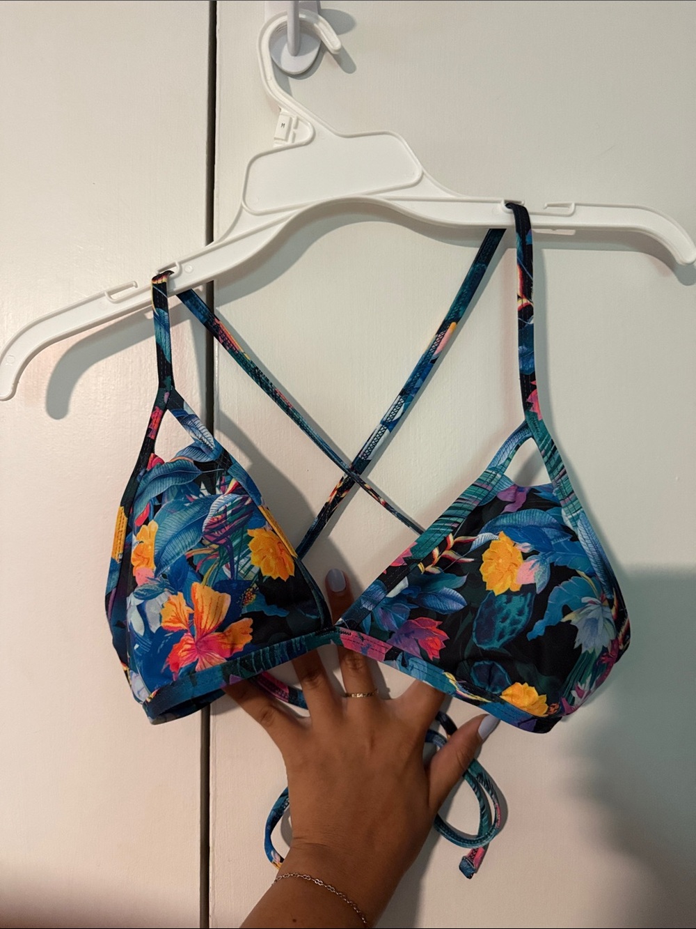 Jolyn Clothing Tropical Floral Blue & Yellow Bikini Top